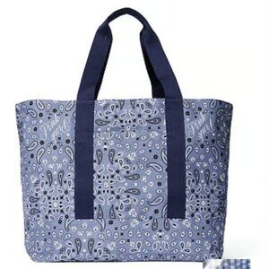 Victoria's Secret Reversible Canvas Tote Bag Paisley 2 Tone Blue White NWT